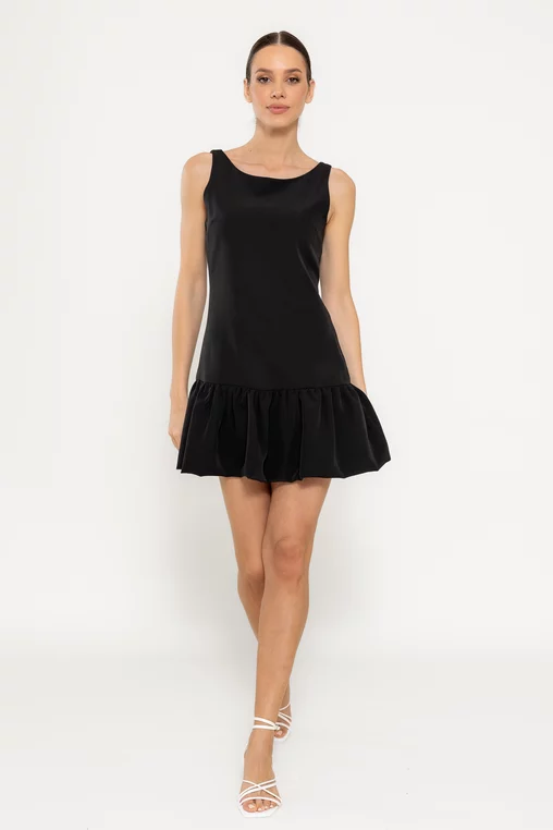 Rochie mini cu volan neagră RLO0306 picture - 1