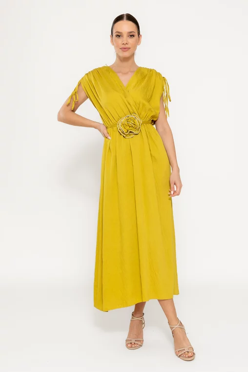 Rochie vâscoză cordon decorat cu floare lime RLAM0306 picture - 1