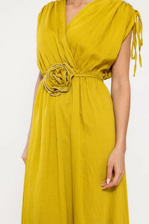 Rochie vâscoză cordon decorat cu floare lime RLAM0306 picture - 3
