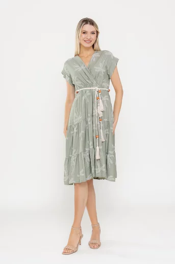 Rochie vâscoza cu decolteu petrecut kaki RLA0516
