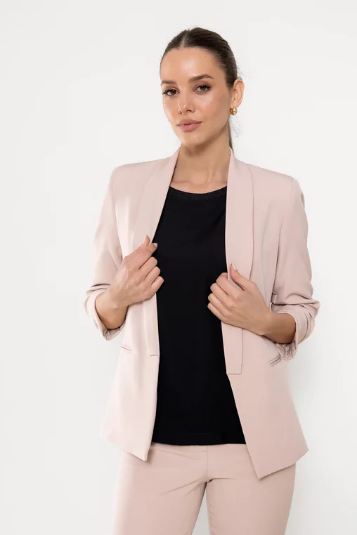 Sacou Caramel casual cu manșetă bej S1511 picture - 1