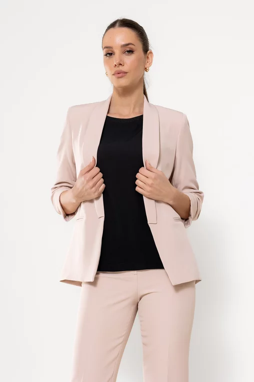 Sacou Caramel casual cu manșetă bej S1511 picture - 5