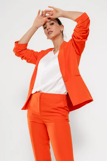 Sacou Caramel casual cu manșetă corai S1511