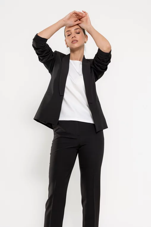 Sacou Caramel casual cu manșetă negru S1511 picture - 5