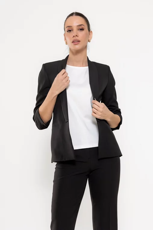 Sacou Caramel casual cu manșetă negru S1511 picture - 6