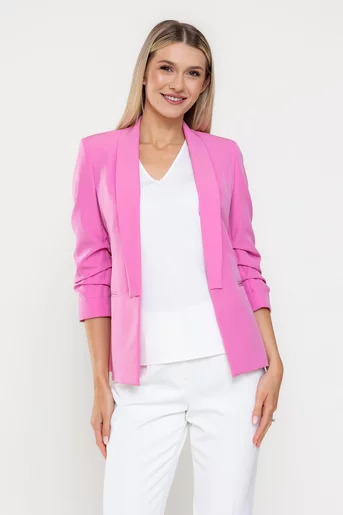 Sacou Caramel casual cu manșetă roz S1511