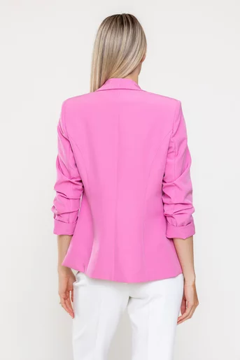 Sacou Caramel casual cu manșetă roz S1511