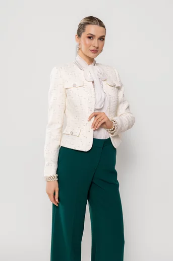 Sacou Caramel elegant cu clape ivory S1506