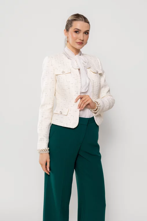 Sacou Caramel elegant cu clape ivory S1506 picture - 4