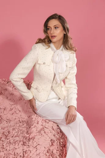 Sacou Caramel elegant cu clape ivory S1506