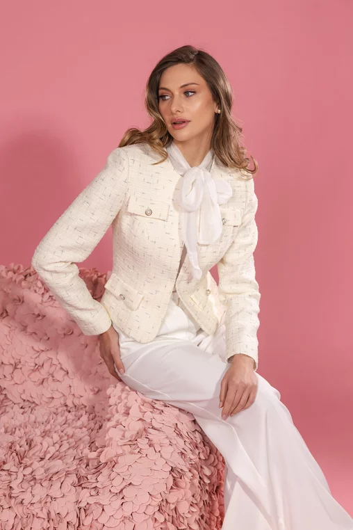 Sacou Caramel elegant cu clape ivory S1506 picture - 2