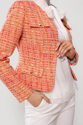 Sacou Caramel elegant cu clape oranj S1505