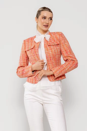 Sacou Caramel elegant cu clape oranj S1505