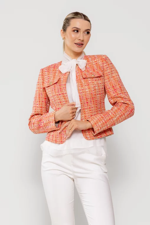 Sacou Caramel elegant cu clape oranj S1505 picture - 2