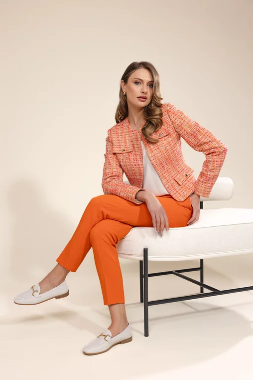 Sacou Caramel elegant cu clape oranj S1505 picture - 4