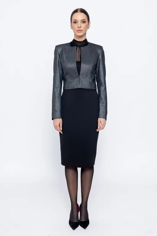 Sacou Caramel elegant cu fir lurex negru S1503 picture - 1