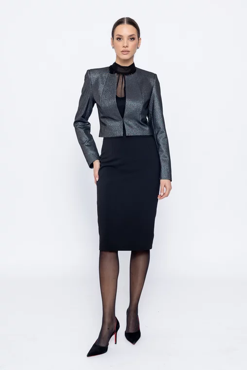 Sacou Caramel elegant cu fir lurex negru S1503 picture - 5