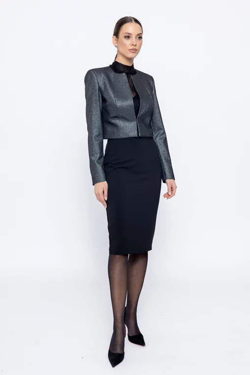 Sacou Caramel elegant cu fir lurex negru S1503 picture - 6