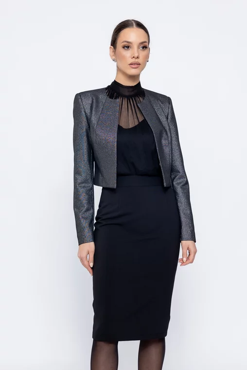 Sacou Caramel elegant cu fir lurex negru S1503 picture - 4
