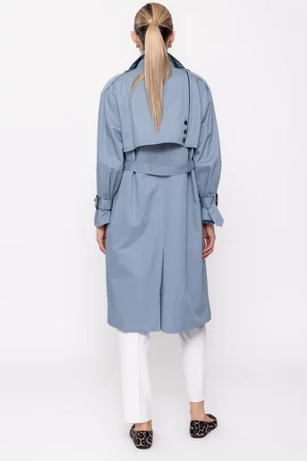 Trench la două rânduri de nasturi bleu JKCT0203