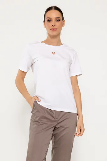 Tricou bumbac cu decupaj inimă  alb BMM0307