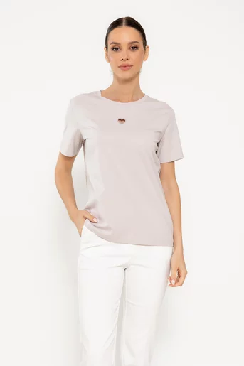 Tricou bumbac cu decupaj inimă bej BMM0307