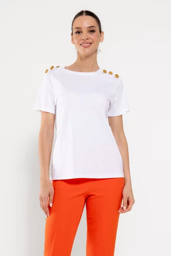 Tricou bumbac cu nasturi metalici ivory BLA0303