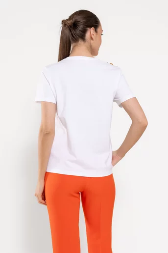 Tricou bumbac cu nasturi metalici ivory BLA0303
