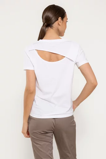 Tricou bumbac cu spate decupat hello alb BMM0304