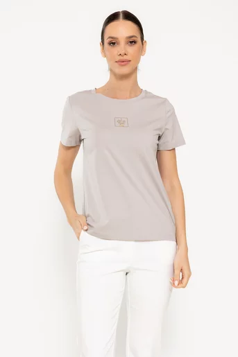 Tricou bumbac cu spate decupat hello bej BMM0304