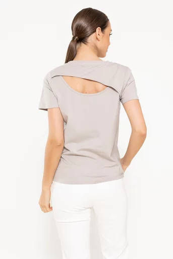 Tricou bumbac cu spate decupat hello bej BMM0304