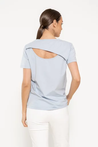 Tricou bumbac cu spate decupat hello bleu BMM0304