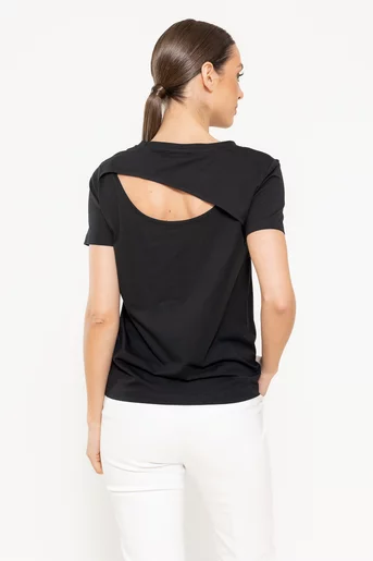 Tricou bumbac cu spate decupat hello negru BMM0304
