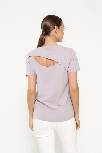 Tricou bumbac cu spate decupat hello roz BMM0304