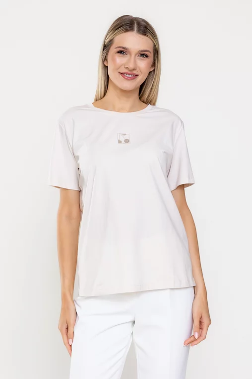 Tricou bumbac decor cireșe bej BMM0316 picture - 1