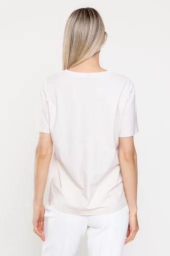 Tricou bumbac decor cireșe bej BMM0316