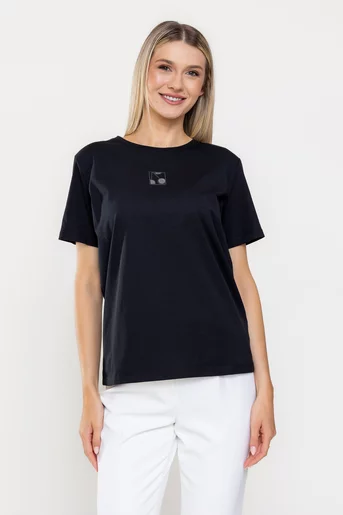 Tricou bumbac decor cireșe negru BMM0316