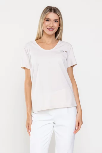 Tricou bumbac decorat cu fluturi bej BMM0314