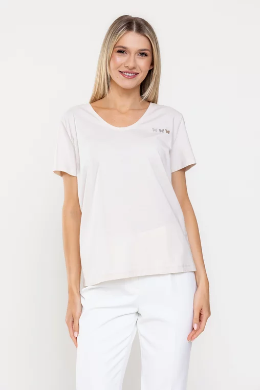 Tricou bumbac decorat cu fluturi bej BMM0314 picture - 1