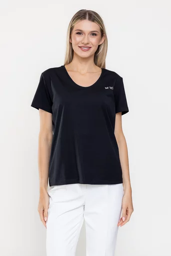 Tricou bumbac decorat cu fluturi negru BMM0314