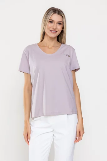 Tricou bumbac decorat cu fluturi roz BMM0314