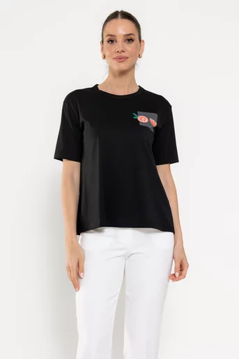 Tricou bumbac decorat cu fructe negru BROS0301
