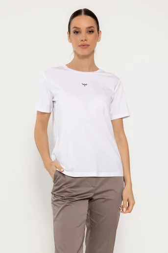 Tricou bumbac decorat cu libelulă alb BMM0303
