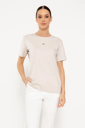 Tricou bumbac decorat cu libelulă bej BMM0303