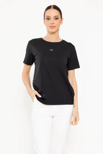 Tricou bumbac decorat cu libelulă negru BMM0303