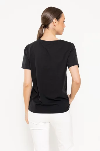 Tricou bumbac decorat cu libelulă negru BMM0303
