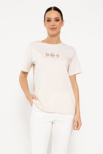 Tricou bumbac grafic bej BMM0302