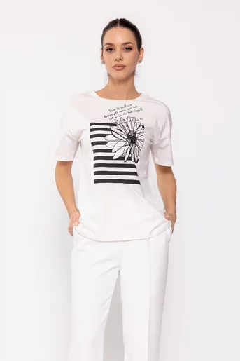 Tricou bumbac imprimat alb BDP0203
