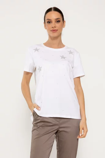 Tricou bumbac imprimeu stars alb BMM0312