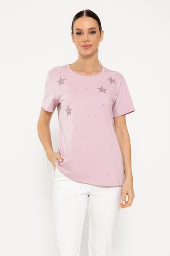 Tricou bumbac imprimeu stars roz BMM0312